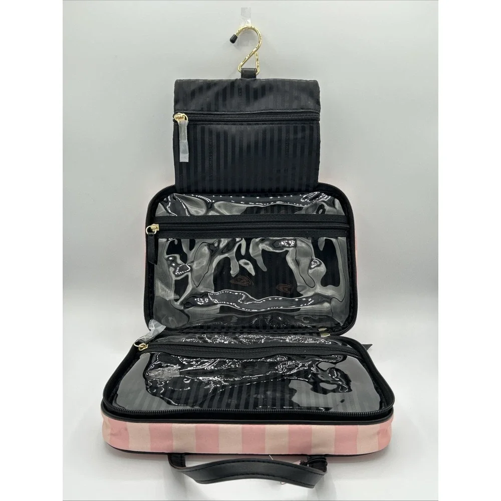 Victoria's Secret Hanging Cosmetics Bag,Heritage Stripes Pink Travel Case NEW - Picture 6 of 15